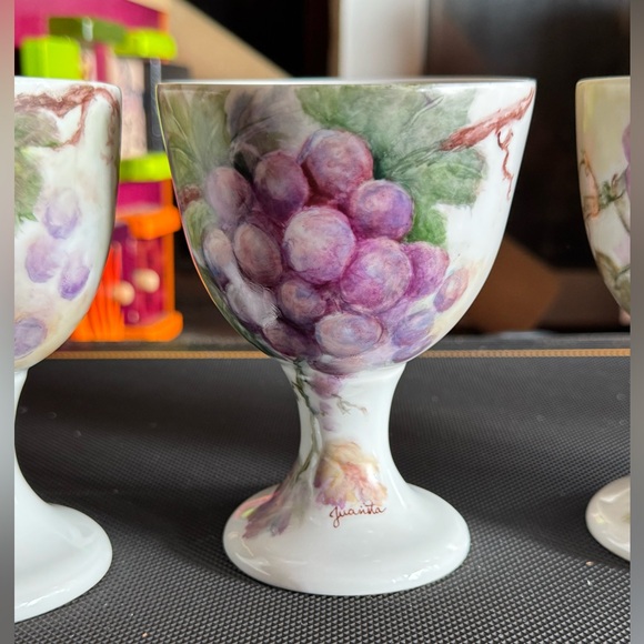 Other - Grape and Vine Design Handpainted Kiln-Fired Ceramic Goblets Set of 4